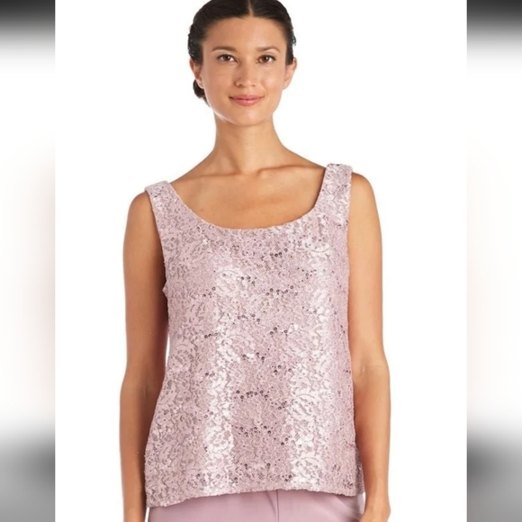 R&M Richards Lace & Sequin Tank Top, Mauve, Size 12 - Picture 1 of 9